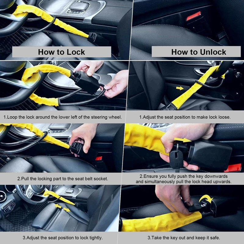 OHVBAEON Steering Wheel Lock - Steering Wheel to Seat Belt