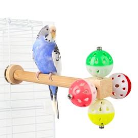 Bird Toy with Rotating Balls, Natural Wood Perch for Bird Cages, Colorful Fun Toy for Budgerigar, Parakeet, Conure, Cockatiel, Mynah, Love Birds, Finches