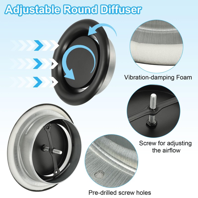 PATIKIL 6 Inch Round Ceiling Diffuser, 2pcs Metal Adjustable Wall