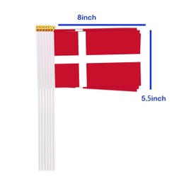 25 Packs Small Denmark Flags on Handheld Stick，Miniature Danish Danmark Flag for Outside,4x6 Inch Mini Hand Held Banner with Golden Topper,Patriotic Decorations