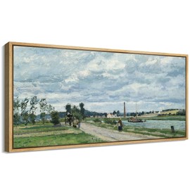 MUDECOR Extra Large Framed Canvas Print Wall Art Classic Impressionist Rural Scene Vintage Inspired Colorful Stripes Antique Retro Fine Art Illustrations Decorative Colorful for Bedroom - 60"x30"