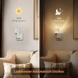 JandCase Night Light Socket with Twilight Sensor, 1 Piece Night Light Children, 3000 K Warm White, Adjustable Brightness 0-100 lm, LED Socket Light for Hallway, Stairs, Bedroom, Kitchen, Bathroom