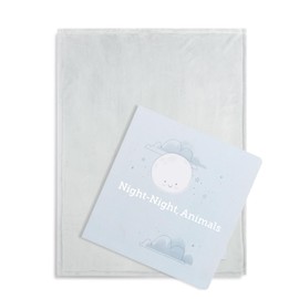 DEMDACO Storytime Snuggles 30 x 40 Inch Soft Polyester Book and Receiving Blanket 2 Piece Giftable Set Blue and Grey Night-Night Animals