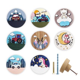 JamJam 8 Pack 1.8" Wooden Flower Animals Car Theme Kids Nursery Room Handle Knob Unique Cabinet Dresser Drawer Knobs and Pulls