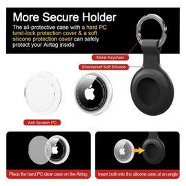 Vsagier [4 Pack] Compatible with AirTag Holder Case for Air Tag Keychain [Anti-Scratch] [PC+Silicone] for AirTags Key Ring Tags Chain for GPS Item Finders Accessories, Black
