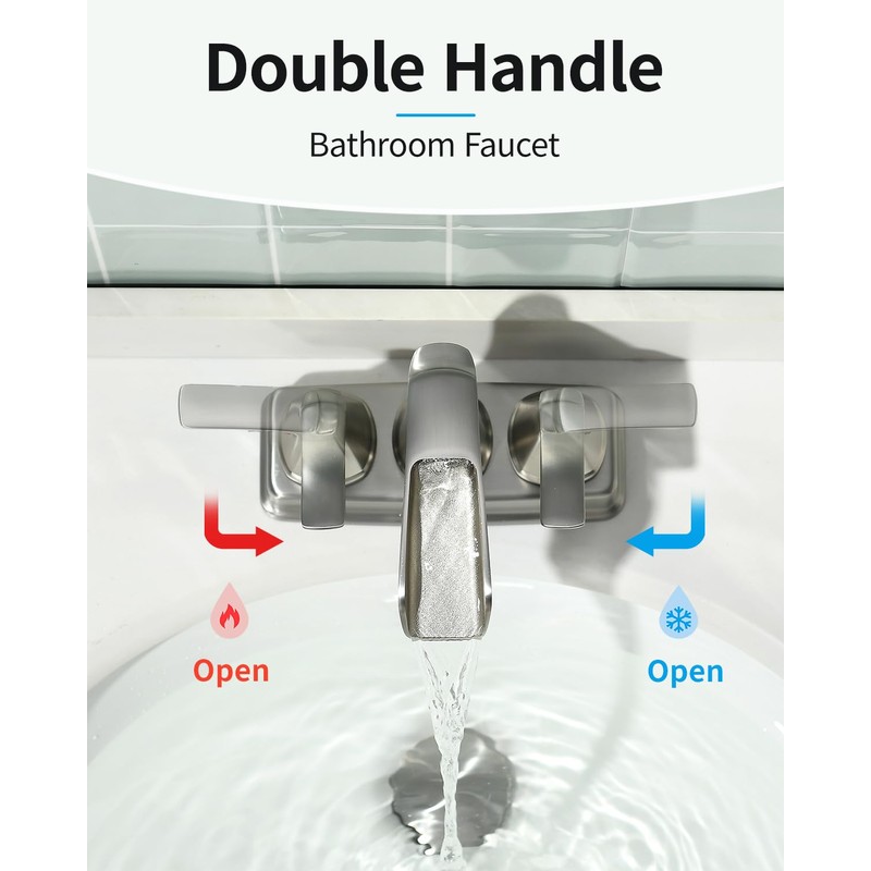Fapully Bathroom Faucet, Waterfall Bathroom Sink Faucet Widespread, 4 Inch
