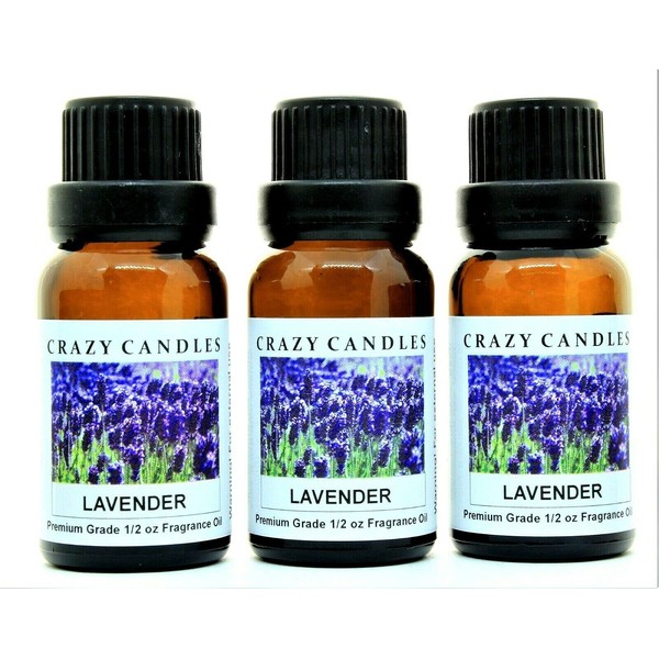 Crazy Candles Lavender 3 Bottles 1/2 FL Oz Each (15ml) Premium Grade Scented Fragrance Oils