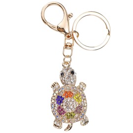 LNQ LUNIQI 1 Piece Glitter Turtle Key Ring Rhinestone Turtle Keychain Metal Tortoise Pendant for School Bags Car Keys Handbags Gifts, Colourful, Unit size