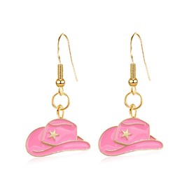 GBAHFY Vintage Western Cowgirl Hat EarringsColor Enamel Dangle Eearring Cowgboy Huggie Hoop Drop Earrings Jewelry Gifts for Women (Pink)
