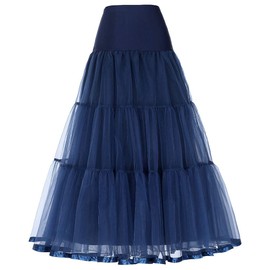 YYKSYDPT 1950s A-Line Long Ankle Length Petticoats Skirts Wedding Half Slips Crinoline Underskirt Vintage Skirt (US, Alpha, Medium, Regular, Regular, Navyblue)