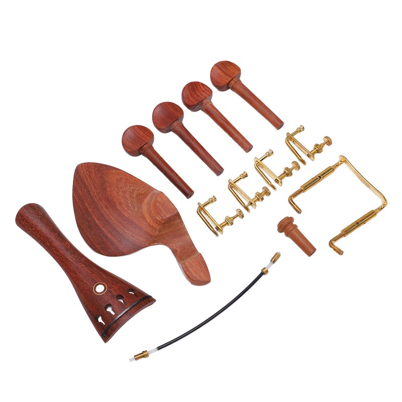4/4 Wood Violin Parts Tailpiece Chinrest Tuning Pegs Metal Tail