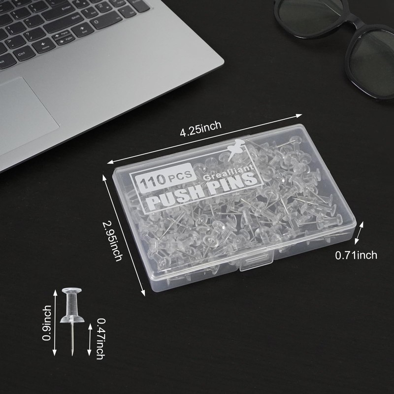 Grealliant 220 pcs Push Pins Tacks, Thumb Tacks for Wall