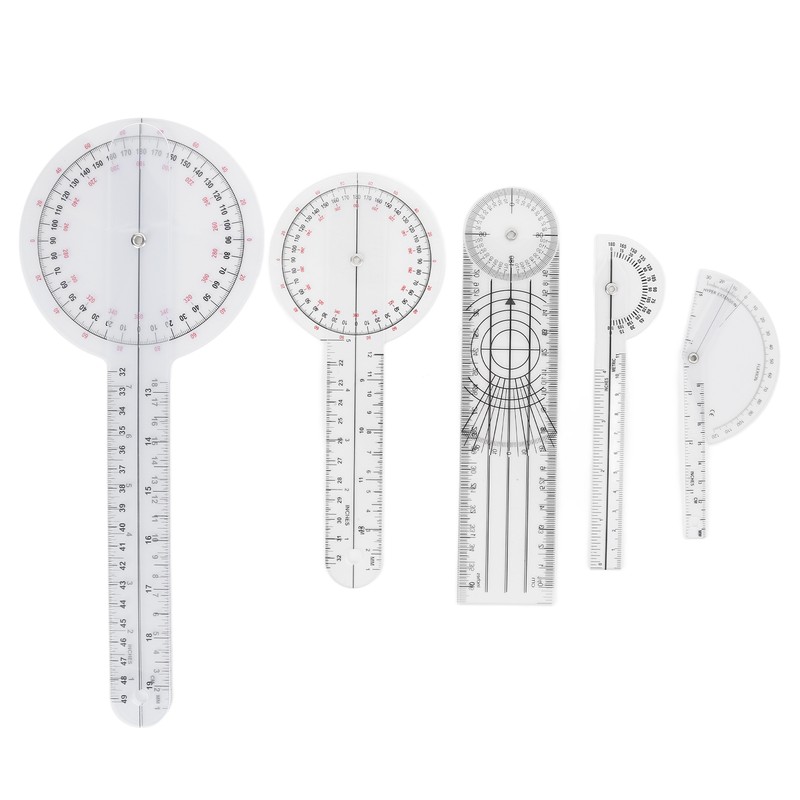 5Pcs Medical Goniometer Transparent Plastic Multifunction Joint Goniometer Set Kit