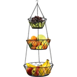 Heavy Duty - 3 Tier Hanging Kitchen Black Fruit Basket - Color: Black