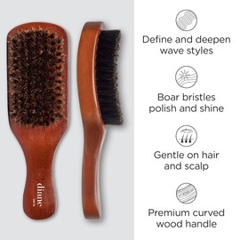 Diane Reinforced Boar Bristle Curved Club Wave Brush for Men and Barbers – Medium Bristles for Thick and Curly Hair – Use for Detangling, Smoothing, Wave Styles, Restore Shine and Texture