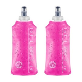 2 Botellas de agua, soft flask, bolsa de agua de plástico plegable ideal para correr ciclismo triatlón senderismo. Soft water bottle for running cycling triathlon hiking. (Rosa claro - 350ml)