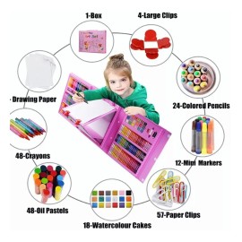 208 Kit Acuarela Lápices Niños Kit De Dibujo Y Pinturas Color Rosa