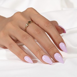 KQueenest Soft Gel Press on Nails Almond - Sheer Purple Nails for Sticking Almond Medium, Plain Lavender Fake Nails with Glue, Shiny Natural Artificial Nails Set for Women, 24 Pieces