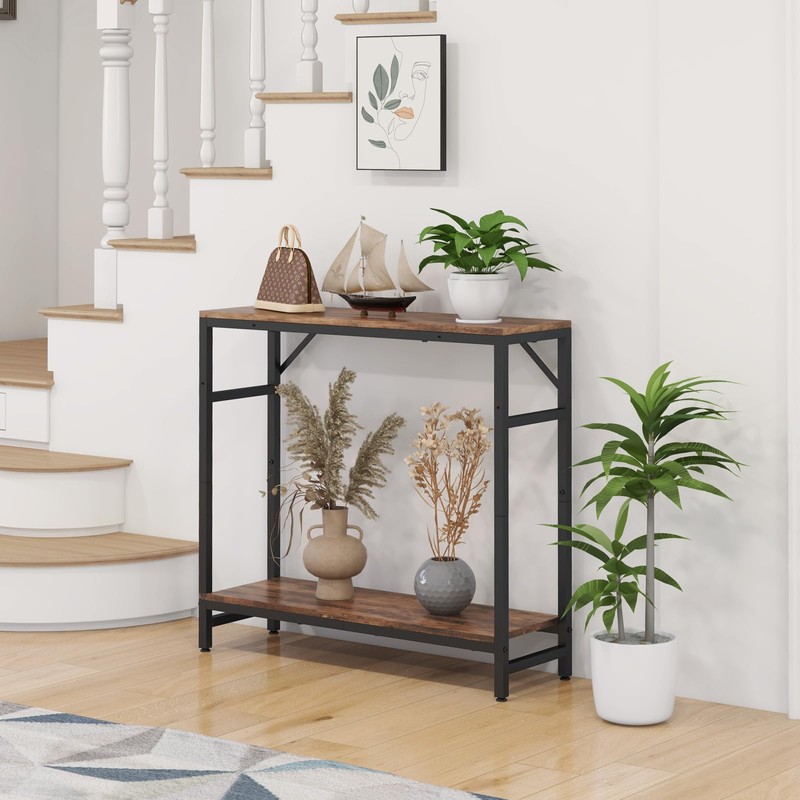 Livofloral Narrow Console Table, 29.5" Entryway Table with 2 Support