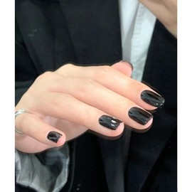 Fuyunohi Nail Tip, Black, Short False Nails, Set of 24, Double Sided Tape, Black, Plain, Scene Pull, Nail Tip, Sticker, Strong, Nail Item, Easy to Apply, Durable, Convenient, Office, Unique, Cool