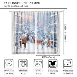 JESTRONRY Cortina de ciervos de invierno, pino de renos de Navidad, lindo bosque de animales salvajes con paisaje nevado, tela para el hogar, sala de estar, recámara, cocina, baño, decoración de 42 x 45 pulgadas