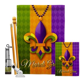 Ornament Collection Mardi Gras Beeds Garden House Flag Kit Springtime Carnival Festival Masquerade Celebration Season Holiday French Decoration Banner Small Yard Gift Double-Sided, Made in USA