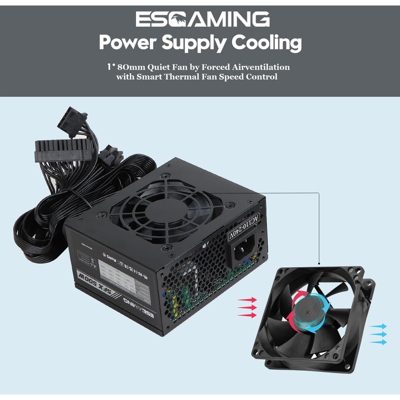 SFX 500W Power Supply, ESGAMING Mini ITX Micro ATX Solution