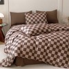 CLOTHKNOW Dark Brown Plaid Queen Comforter Set 3Pcs Grid Bedding