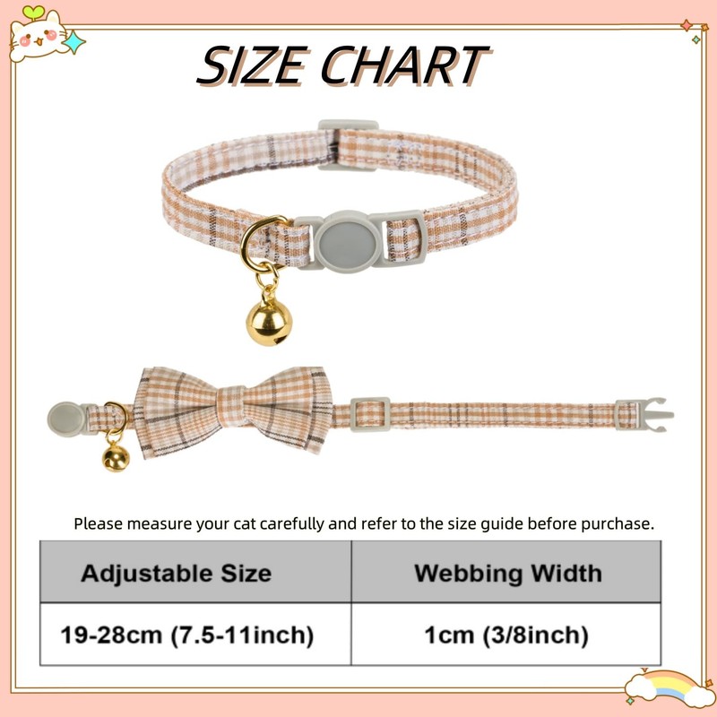 YUDOTE Plaid Cat Collars with Bow,Quick Release Safty Buckle and