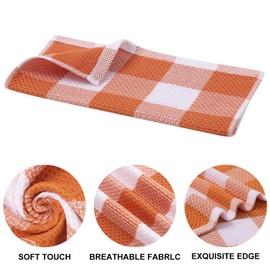 Mordimy 100% Cotton Waffle Weave Kitchen Towels, 13 x 28 Inches, Super Soft and Absorbent Buffalo Check Dish Towels for Drying Dishes, 4-Pack, Orange & White