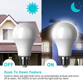 BQHY A19 Dusk to Dawn Sensor LED Outdoor Light Bulb, Automatic On/Off, 11W(100 Watt Equivalent), 6000K, E26 Base, 6 Count (Pack of 1)