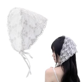 Lace Head Scarf Headband Triangle Hair Scarf for Women Summer Hair Bandana Headwear White Floral Lace Hair Scarf Triangle Bandana Head Scarf Cotton Kerchief for Women White Hair Band Summer Headscarf