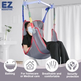 EZ Assistive Universal Full Body Hoyer Lift Sling, Patient Lift Sling with Mesh Fabric for Transfer Aids, Toileting Sling, 500lbs Weight Capacity (L-Gray)