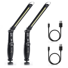 ORHOMELIFE Rechargeable LED Work Light - 750 Lumens Foldable LED Flashlight Handheld Cordless Work light with Magnetic Base, 360°Rotate, Power Indicator for Car Repair, Garage, Household (2 Pack)