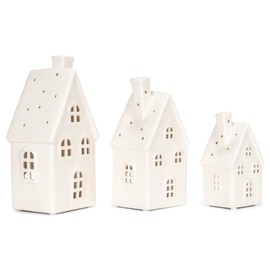 RAZ Imports 2022 Cozy Christmas 8.25" White Ceramic House, Set of 3