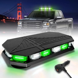 Rooftop Emergency Strobe Light Bar 102 LED Blue White Mini Beacon Safety Flashing Warning 12-24V Magnetic BaseLight Color: Green/white