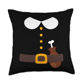 Fun Thanksgiving Pilgrim Costume With Turkey Leg For Turkey Throw Pillow