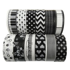 AUFODARA 12pcs Black and White Washi Masking Tape Collage DIY (Mustern AFDR01)
