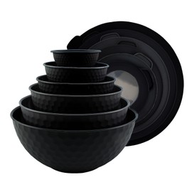COOK WITH COLOR Mixing Bowls with Lids - 12 Piece Plastic Nesting Bowls Set includes 6 Prep Bowls and 6 Lids, Non Slip Bottom and Embossed Design - Microwave Safe (Sage)
