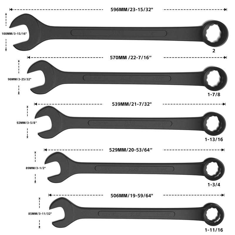 KJE 10-Piece SAE Black-Oxide Jumbo Combination Wrench Set, Open-End large