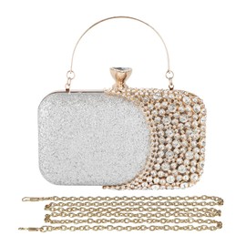 CORIOS Evening Bag Rhinestone Women's Diamond Clutch Bag Small Bag Shoulder Bag Removable Chain Handbag Elegant Shoulder Bag for Wedding Evening Party Dance Party Birthday Banquet, silver, Elegant