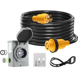 Kanayu 30 Amp 15FT Generator Cord and Pre-Drilled Power Inlet Box, 4 Prong NEMA L14-30P/L14-30R 125V/250V 7500W 10 Gauge Heavy Duty Extension Cord with Generator Interlock Kit, ETL Listed