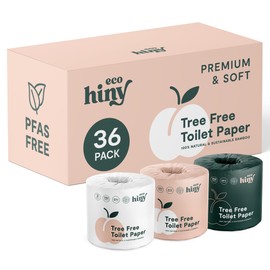 ecoHiny Premium & Soft Bamboo Toilet Paper | PFAS Free | 36 Mega Rolls, 3 ply & 350 Sheets | Non Toxic, FSC Certified, Septic Safe, BPA Free | Tree Free Toilet Tissue | Plastic Free Packaging