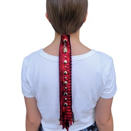 RED Leather Hair Wrap w/Snaps 6" inch to 22" - Glitter Handmade Ponytail Sleeve & Long Hair Protector Saver | Colorful Womens Motorcycle Helmet Accessory USA MADE (14 inch, Python Shimmer Red)