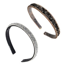 2 Pieces Rhinestone Headbands, Shiny Headbands, Elee Women's Headbands, Hairstyle Decoration Headbands, Non-Slip Headbands (Silver, Black)