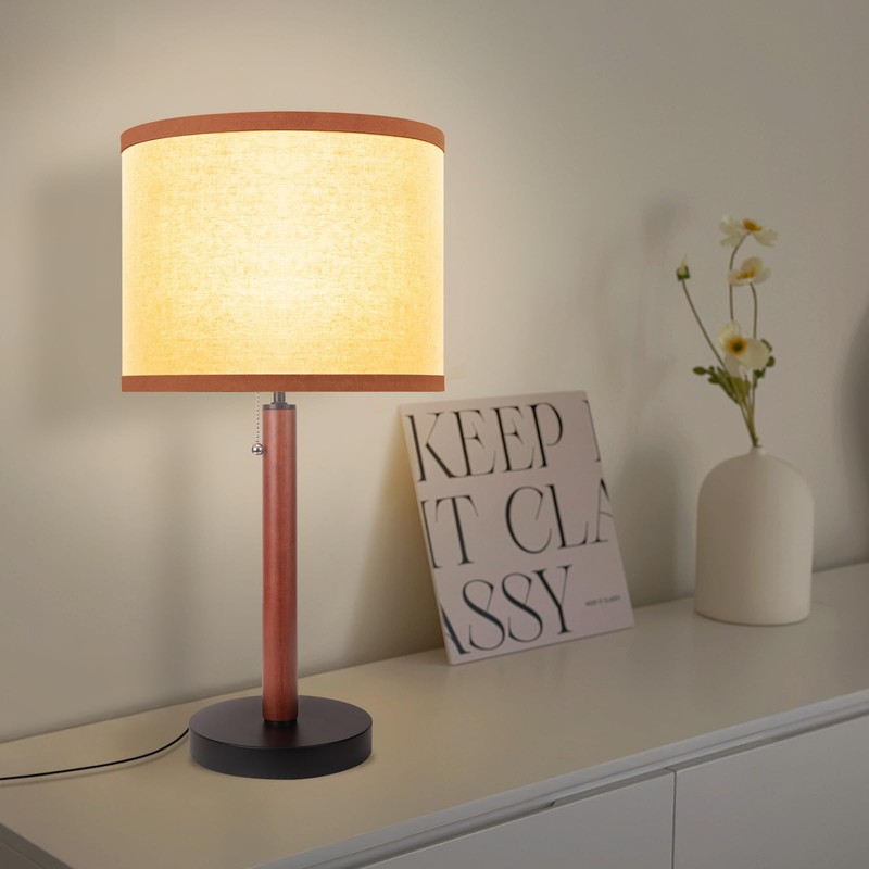 HonoDing Mid Century Table Lamp,Walnut Wood Finish Table Lamps, Modern