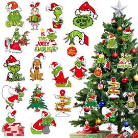32Pcs Grinch Christmas Decorations, Christmas Tree Ornament Grinch Pendants for Hanging on Xmas Tree, Winter Holiday Party Supplies (32pcs)