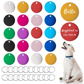 HACRAHO Hunde-ID-Tags, rund, blanko, doppelseitig, mit 20 Schlüsselringen für Hunde und Welpen, 2,5 x 2,5 cm, 20 Stück
