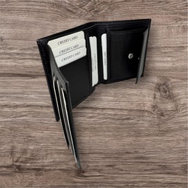 Men's Leather Wallet with Flip Up ID Window - 9 credit card holders, Coin Pocket Slim Bifold Credit Card Front Pocket Wallet, dark brown, Leather Wallet for Men