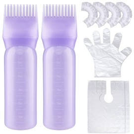 Cosywell Root Comb Applicator Bottle 6 Ounce 2 Pack Hair Dye Applicator Brush Applicator Bottle for Hair Root Comb Color Applicator Bottles with Graduated Scale (Purple)